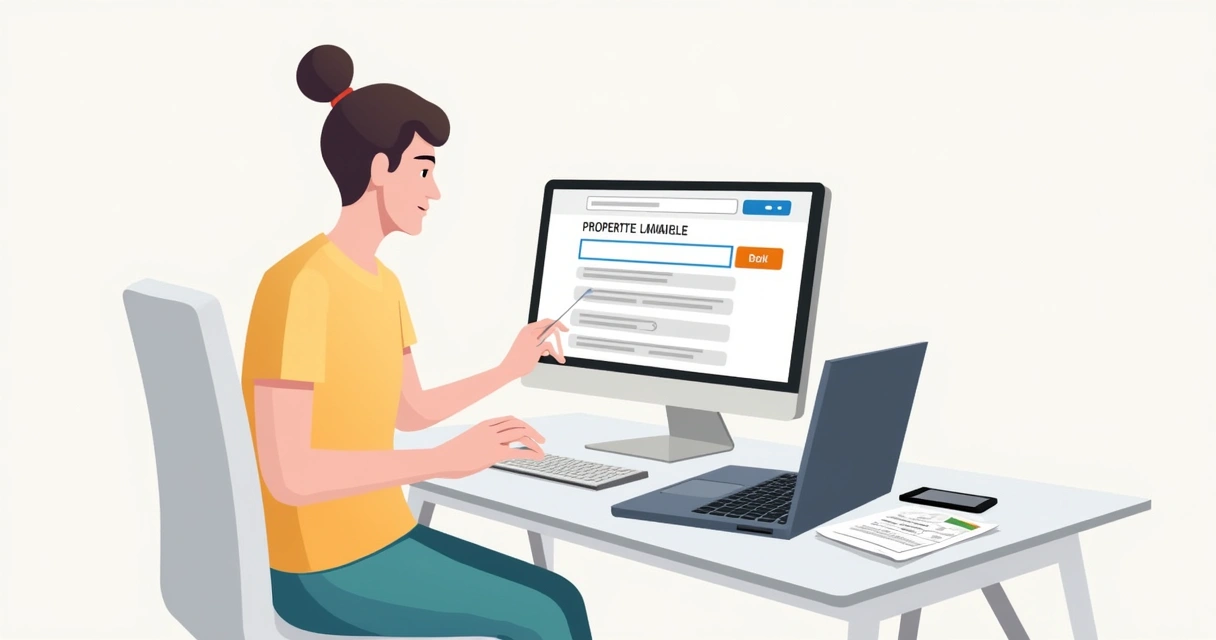 Pessoa consultando documentação imobiliária no notebook 