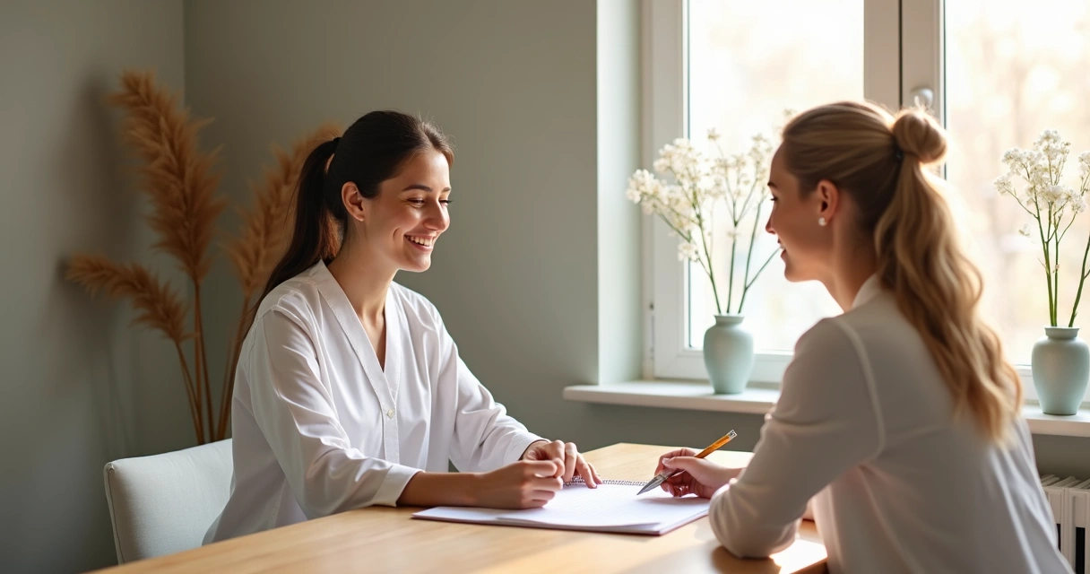 Terapista consulta con paciente sobre sesiones de drenaje 