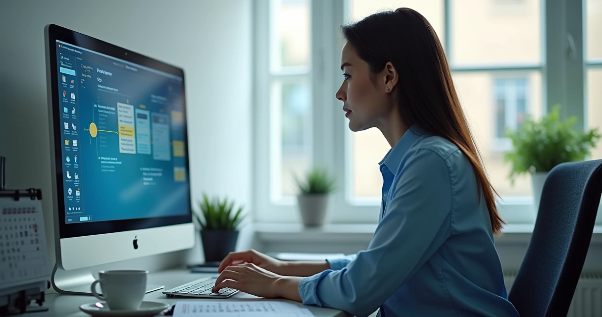 Contador acessando sistema de editais online com documentos digitais 