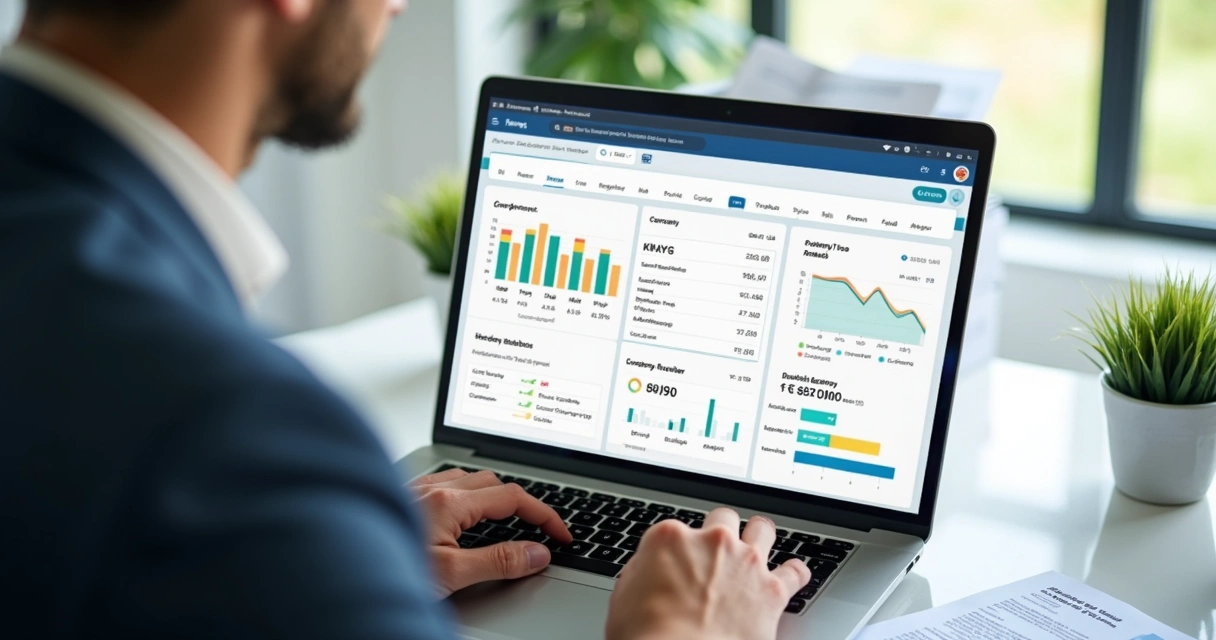 Pessoa utilizando notebook para consultar cadastro de empresa 