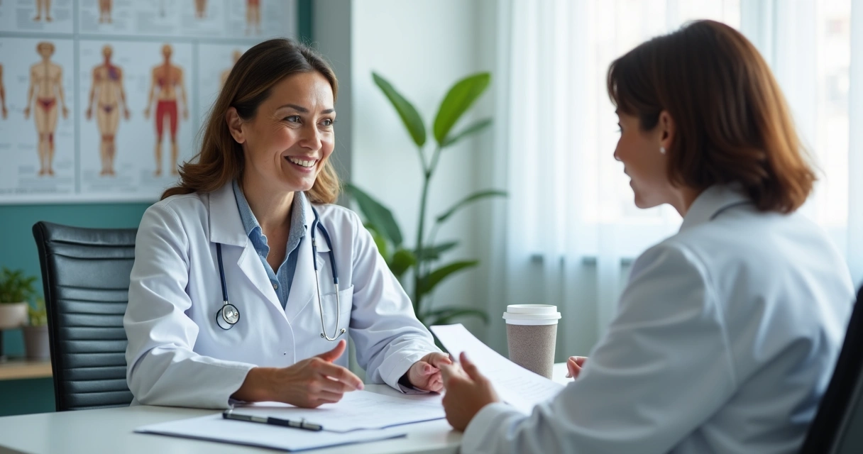 Consulta de endocrinologista com mulher de meia-idade 