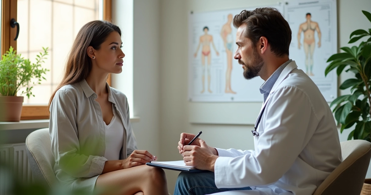 Médica endocrinologista em consulta com mulher madura 
