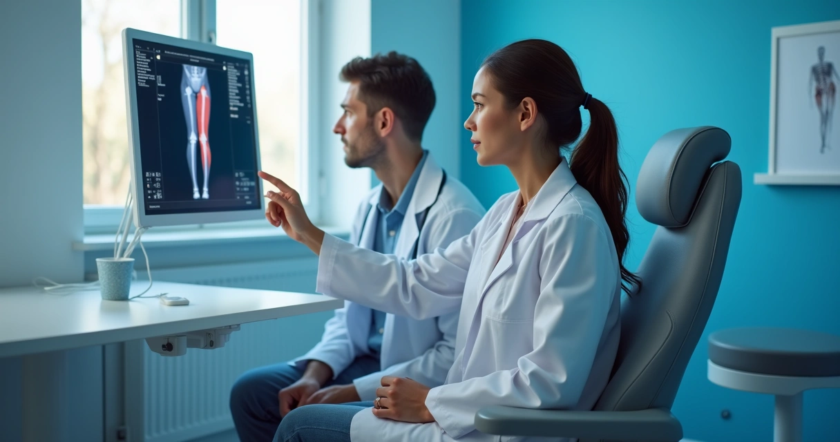 Especialista vascular em consulta com paciente em consultório moderno