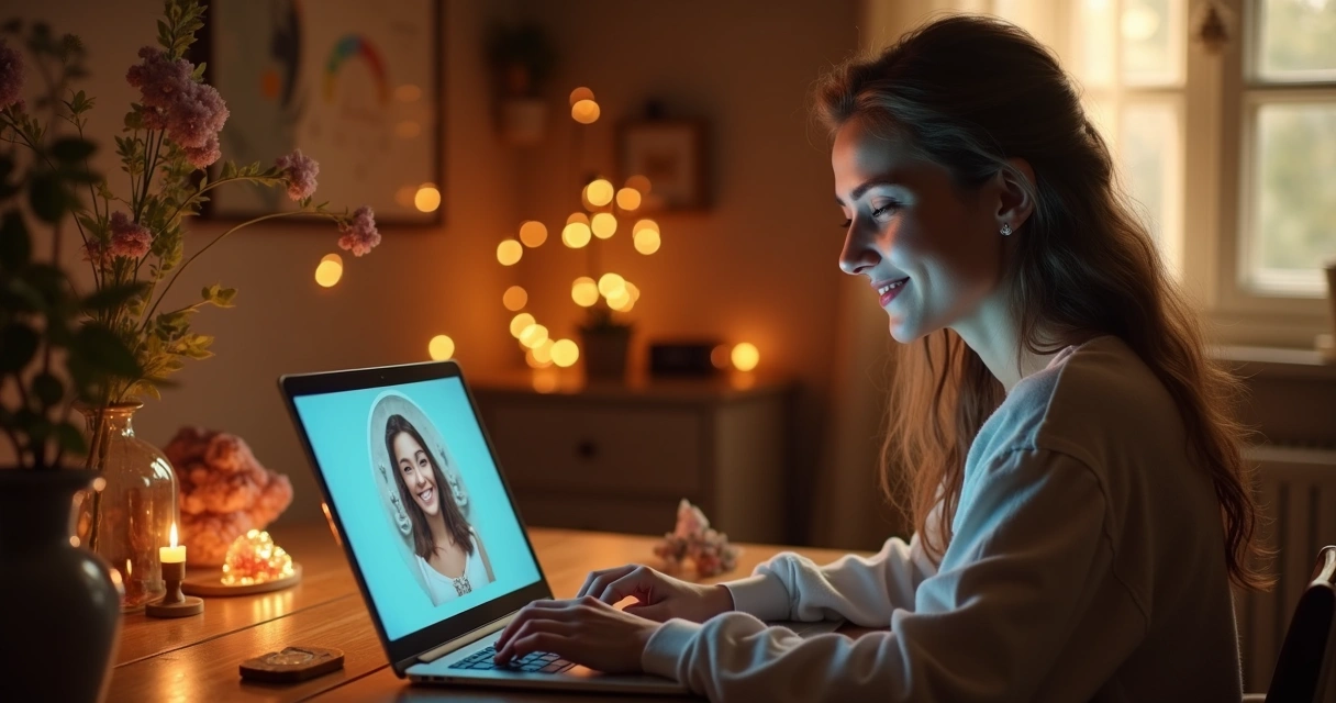 Pessoa diante de um computador recebendo orientação espiritual online