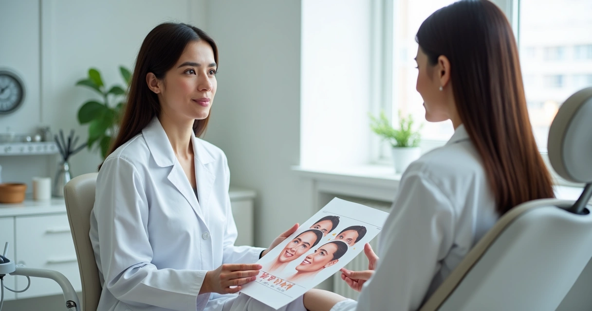 Médica em consulta de estética facial com paciente