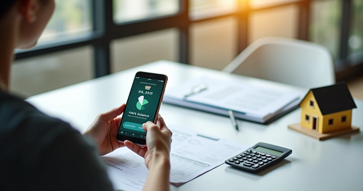 Pessoa consultando saldo do FGTS em smartphone durante financiamento imobiliário 