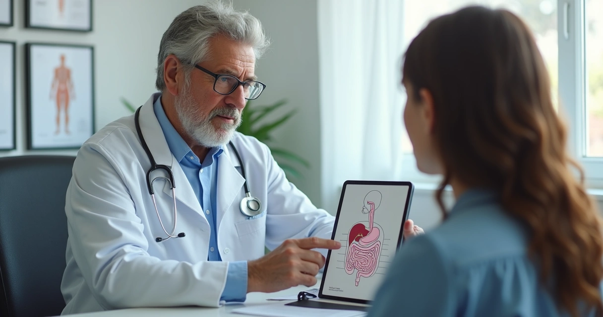 Médico conversando com paciente em consultório 