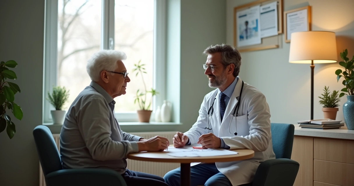 Consulta de geriatria com médico e paciente idoso na clínica 