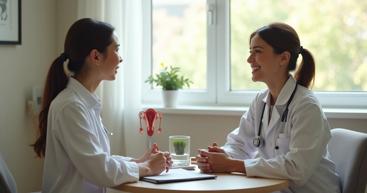 Consulta ginecológica com conversa acolhedora entre médica e paciente 
