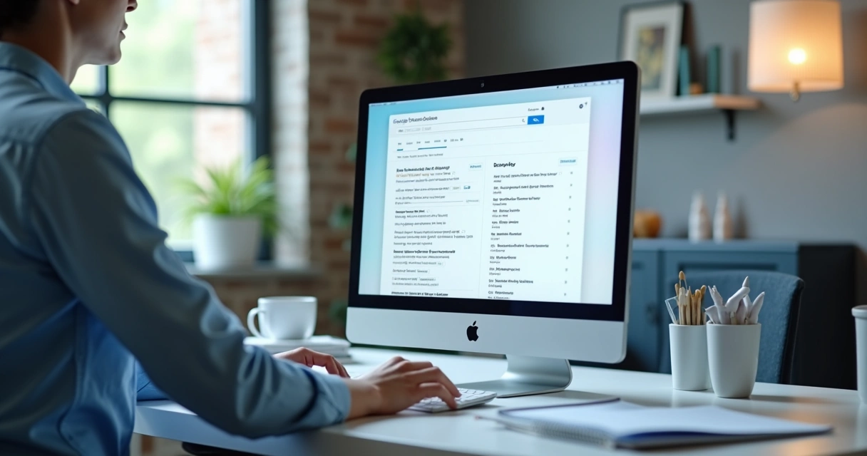 Pessoa analisando termos de busca de pacientes no Search Console 