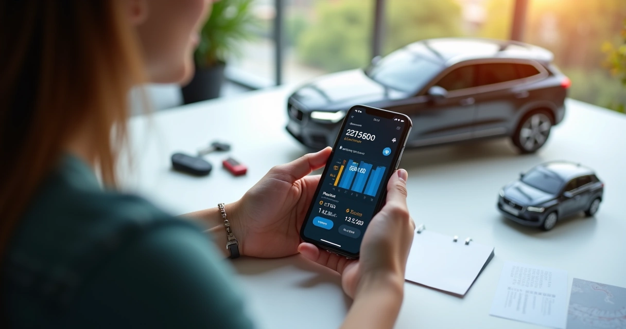 Pessoa usando celular para consultar histórico de veículo 