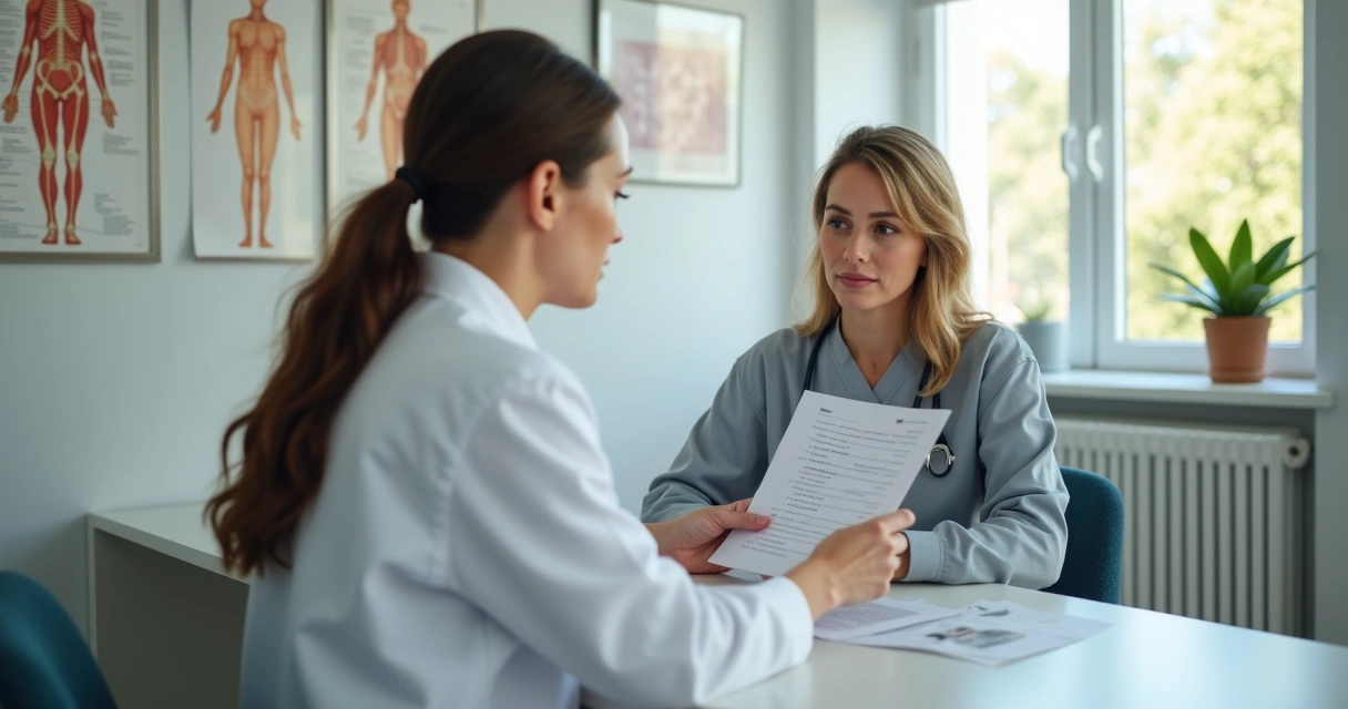Profissional de saúde explicando exame hormonal a paciente 