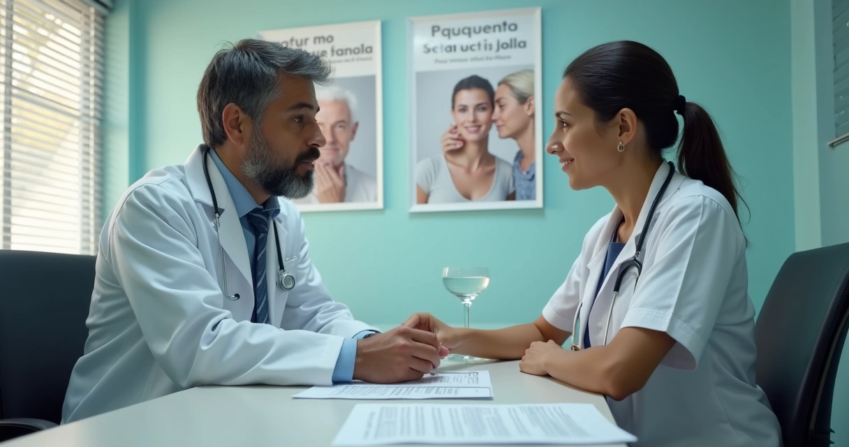 Paciente sentado em consultório conversando com médico em São Paulo