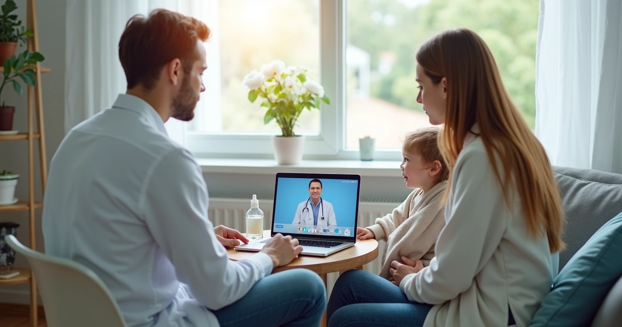Consulta pediátrica por vídeo com criança e responsável 
