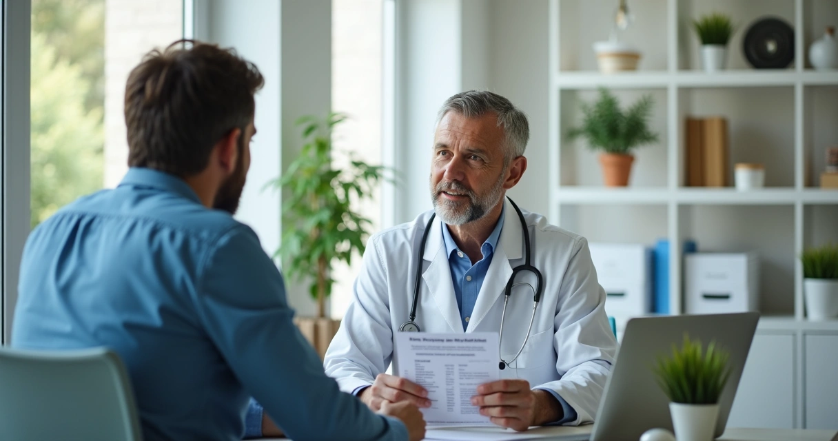 Médico conversando com paciente sobre PrEP em consultório