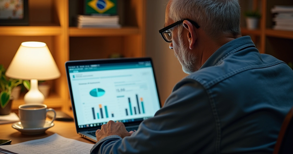 Homem usando notebook para consultar benefícios do INSS 