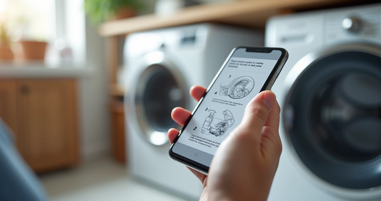 Pessoa consulta manual digital de eletrodoméstico em celular 