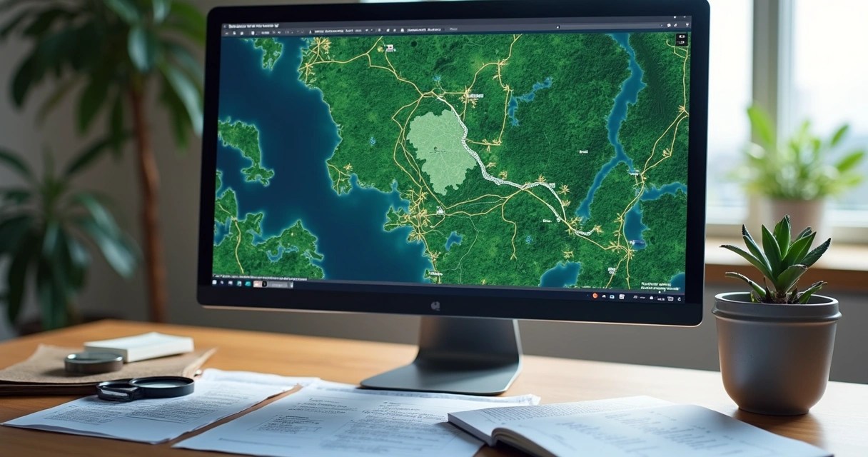 Tela com mapa de imóvel e áreas ambientais destacadas 
