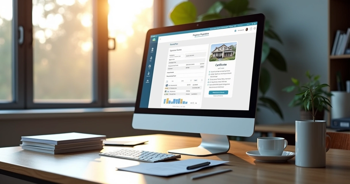Tela de computador mostrando consulta online de matrícula de imóvel 