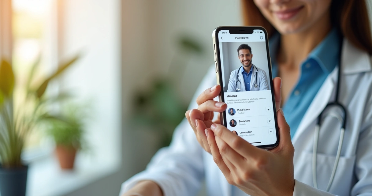Tela de celular mostrando agendamento online de consulta médica 