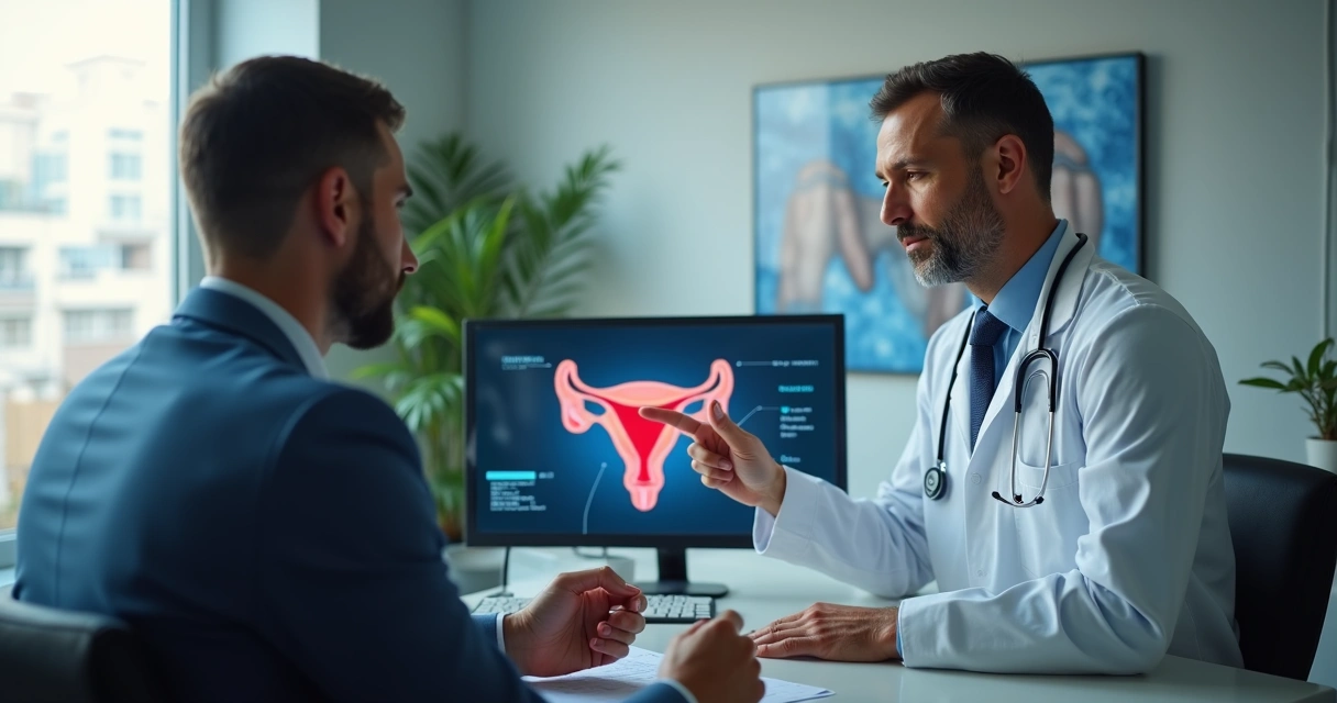 Paciente em consulta com andrologista em consultório moderno em Vitória