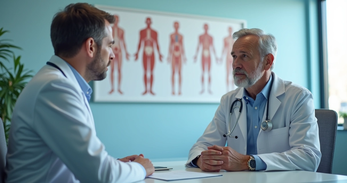 Homem em consulta médica com avaliação de especialistas