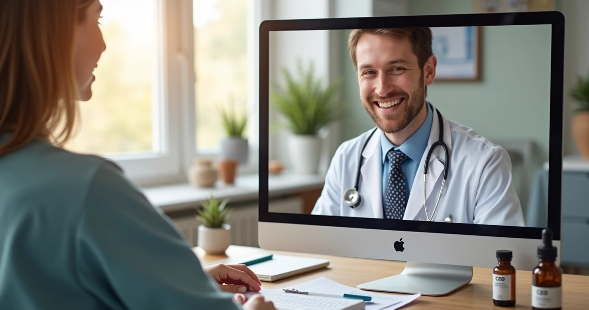 Consulta online entre paciente e médico discutindo tratamento com CBD 