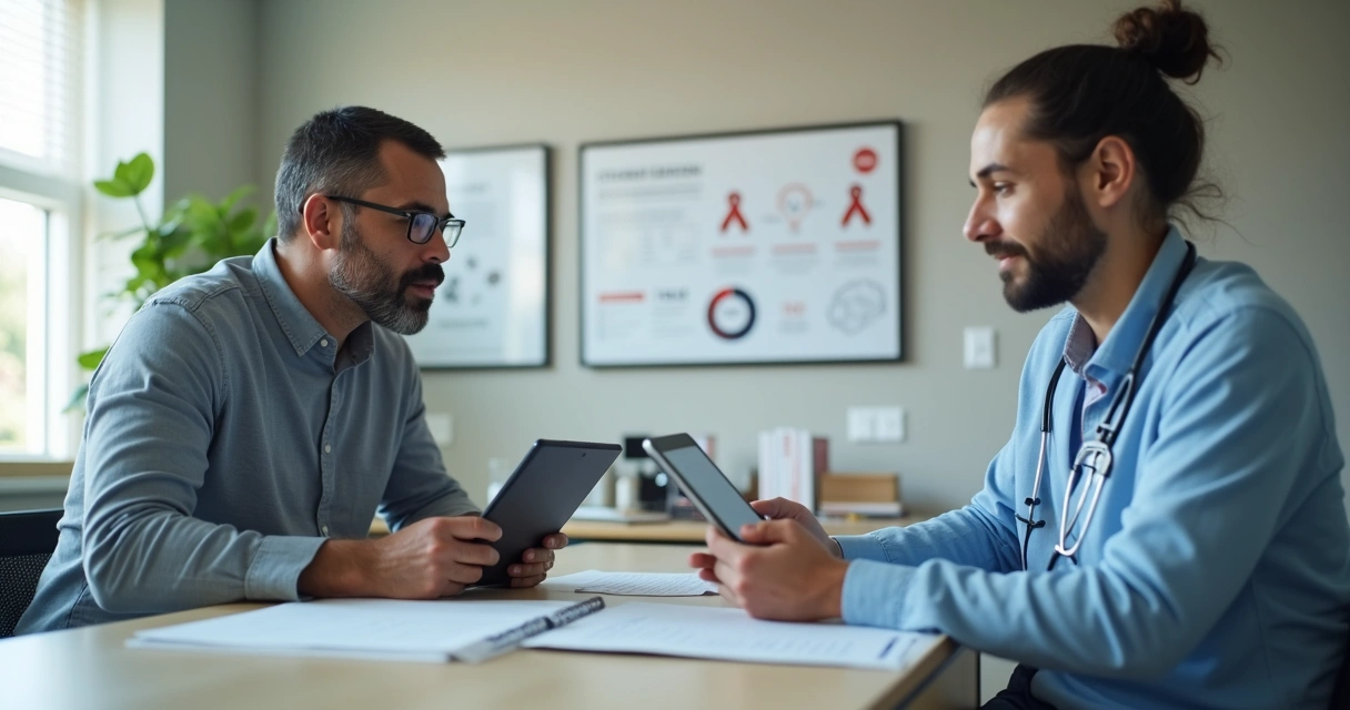 Paciente em consulta médica sobre PrEP com clínico especialista