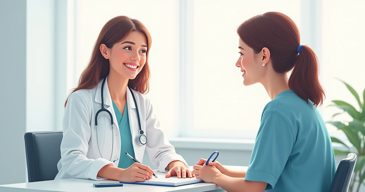 Médica atendendo paciente em clínica popular 