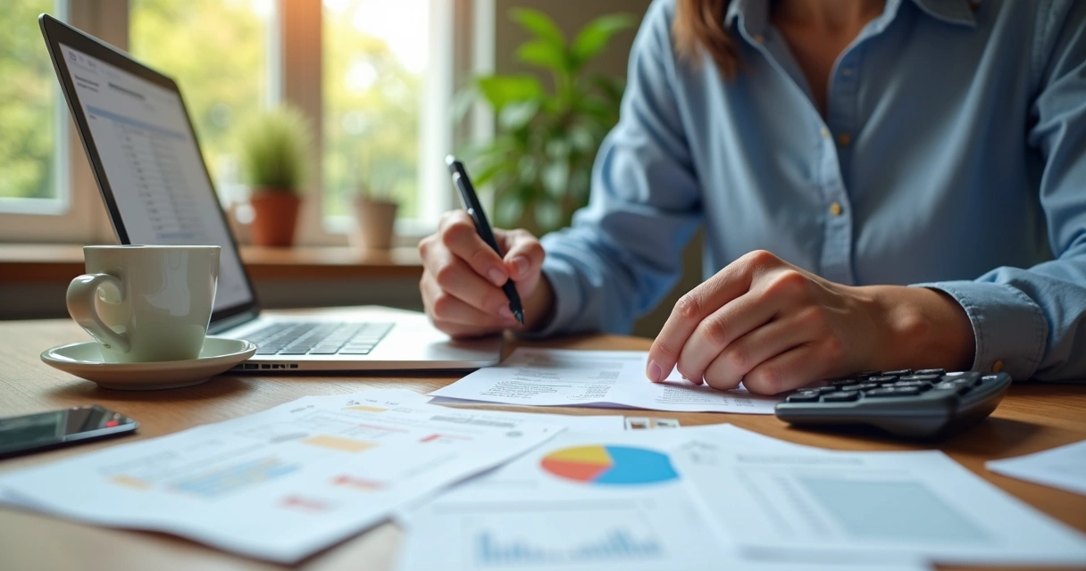 Pessoa analisando fatura do plano de saúde em mesa de escritório 