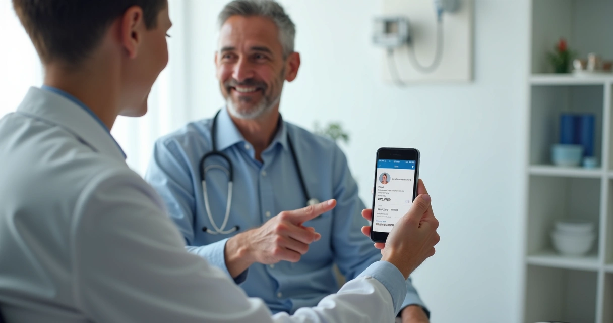 Paciente recebe recibo digital de consulta médica em celular 