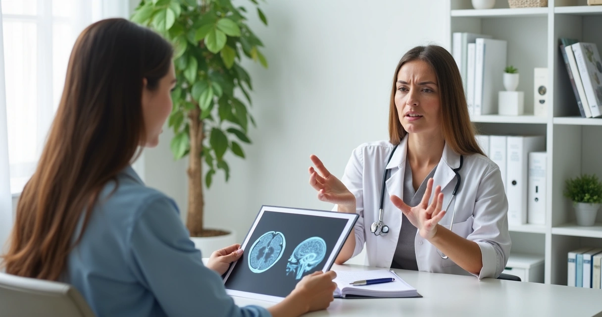 Consulta médica de paciente relatando crise de epilepsia ao médico