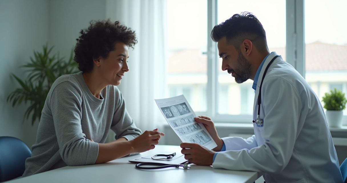 Paciente brasileiro conversando com médico em consultório nos Estados Unidos 