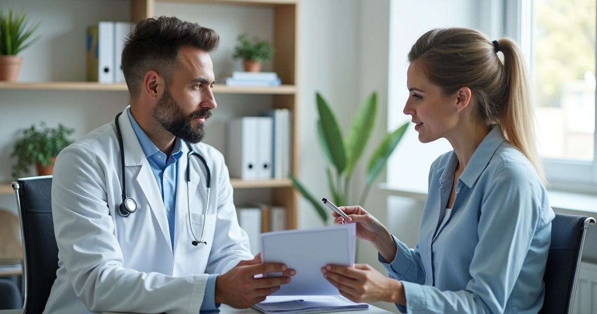 Médico e paciente em consulta sobre sintomas de HIV