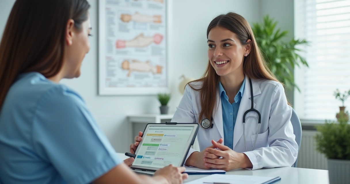 Consulta médica com paciente e profissional conversando