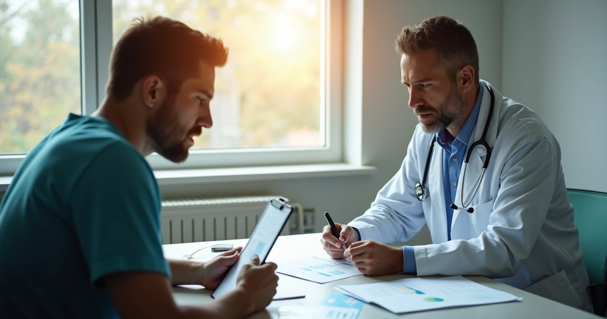 Consulta médica com documentações sobre a mesa
