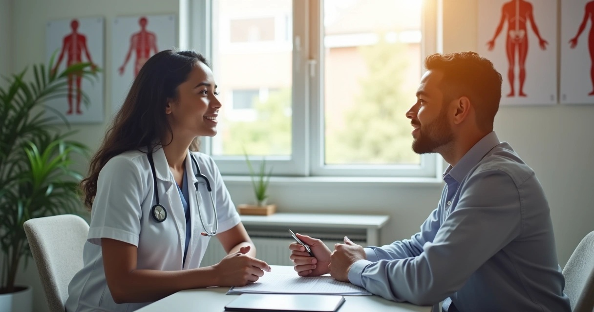 Consulta médica com conversa clara entre paciente e profissional 