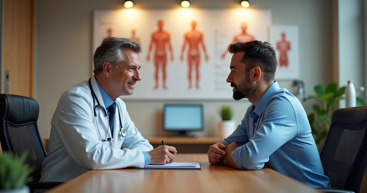 Nutrólogo conversando com paciente em consultório 