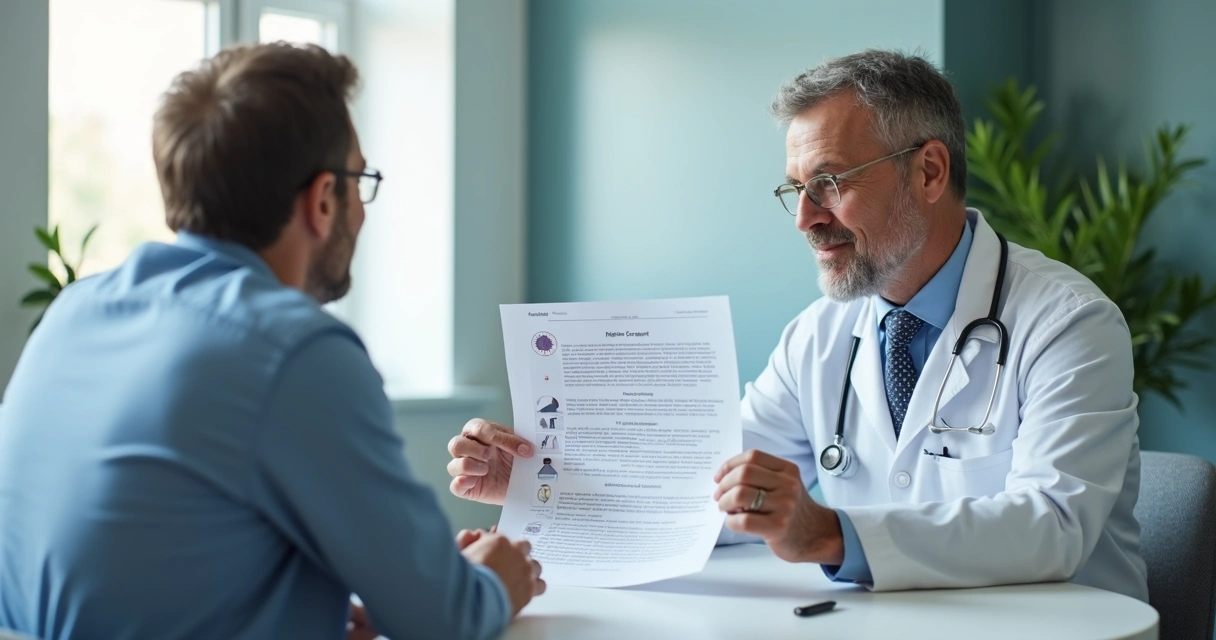 Paciente recebendo explicação do médico sobre o termo de recusa 