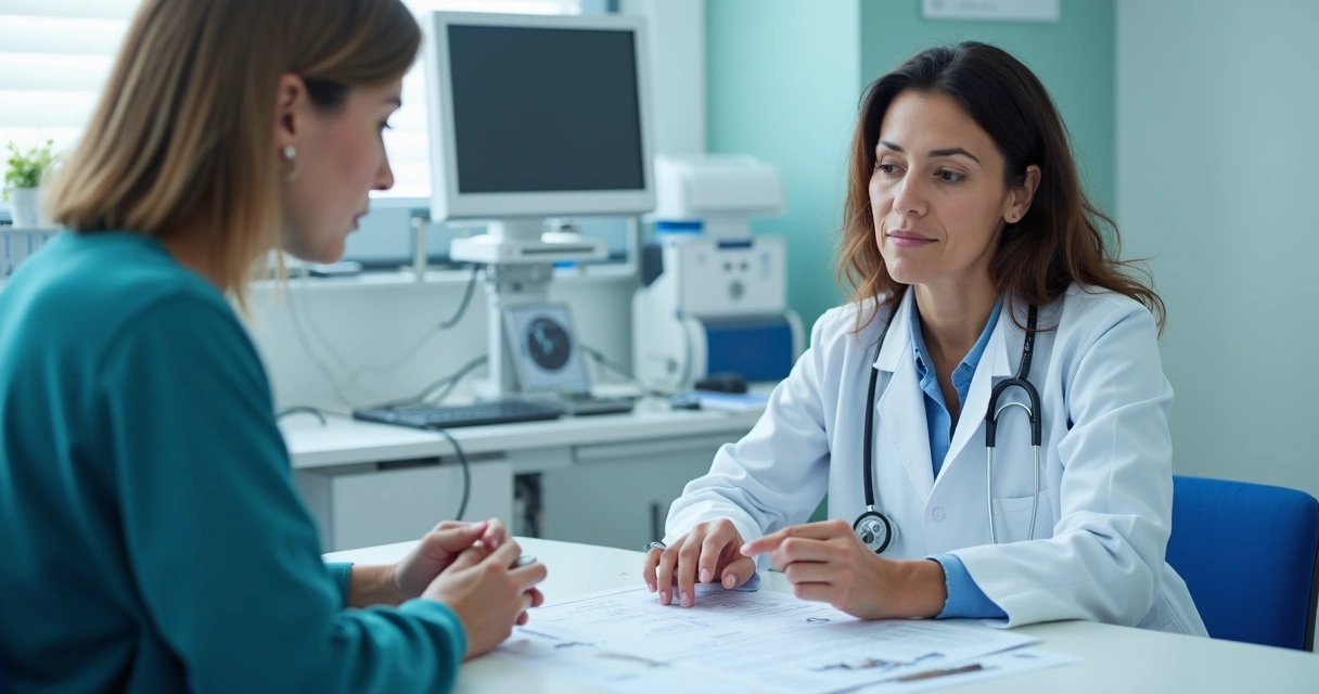 Médico analisa exames em consulta médica em consultório moderno 