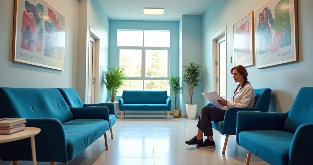 Consulta médica em clínica com paciente e médico. 