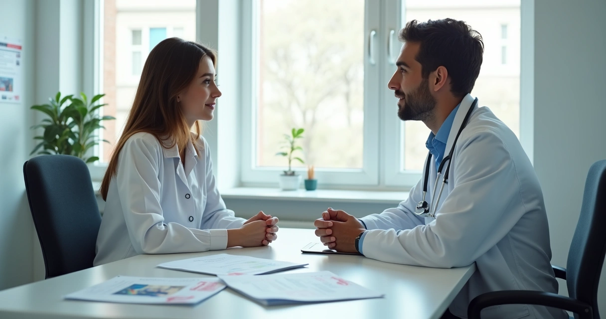 Médico e paciente conversando em consultório sobre prevenção ao HIV