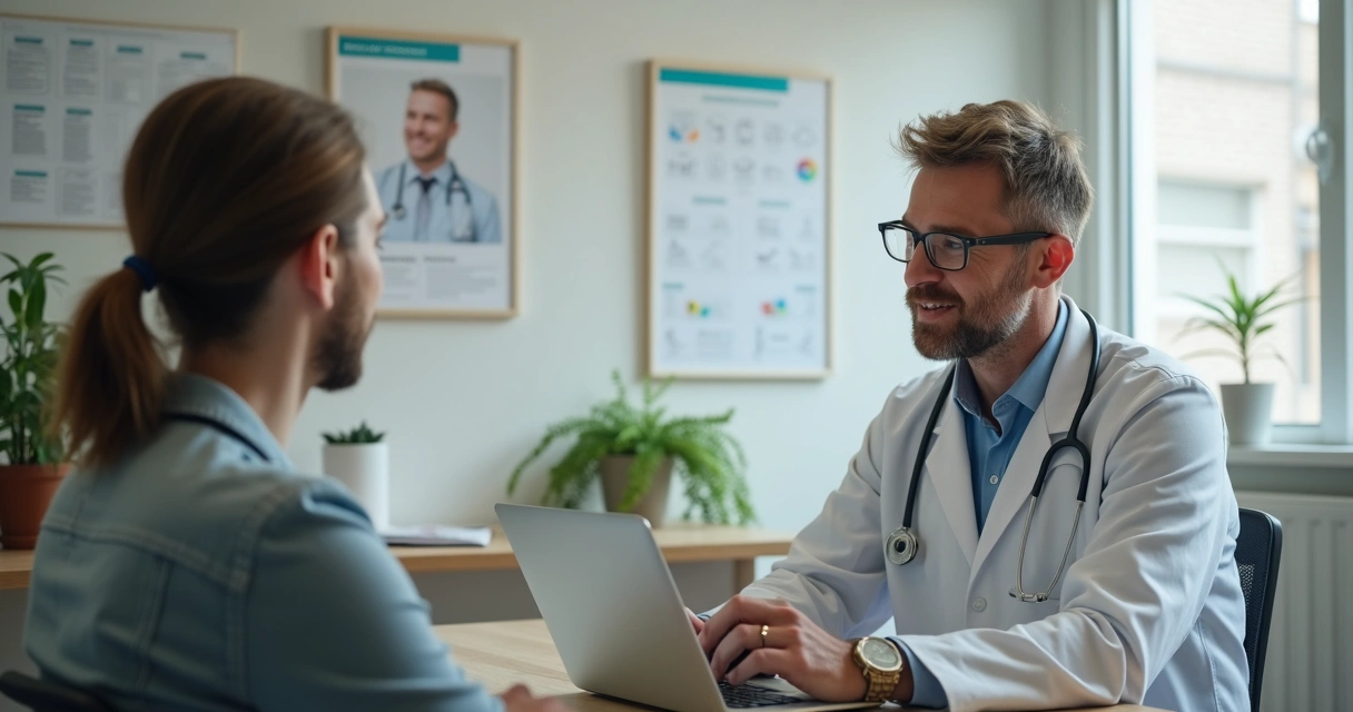 Pessoa conversando com médico sobre PrEP em consultório