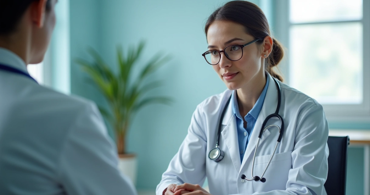 Médica especialista realizando consulta ginecológica em ambiente clínico moderno, com foco em exames preventivos do câncer ginecológico 