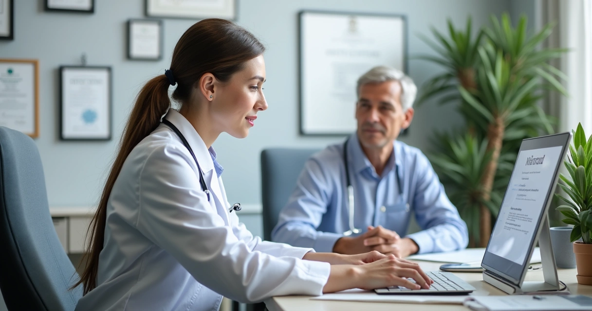 Médico preenchendo prontuário eletrônico em consulta 