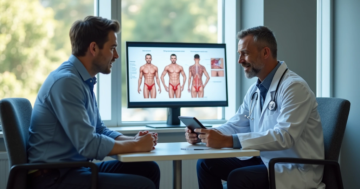 Médico explicando reversão de preenchimento para paciente 