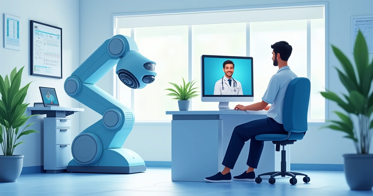 Consulta médica por vídeo chamada com equipamentos modernos 