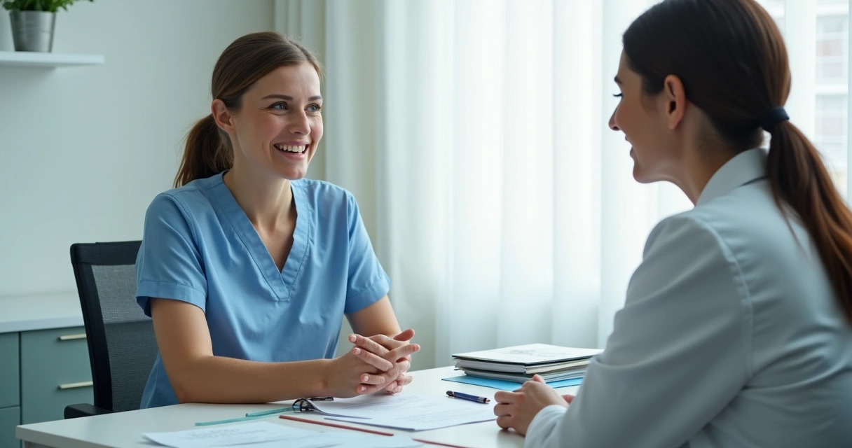 Paciente mulher conversando com médico sobre plano de saúde e câncer 