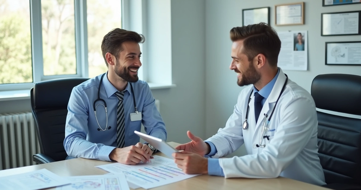 Paciente em consulta médica pós-operatória de cirurgia peniana 