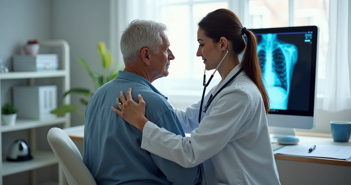 Paciente realizando consulta médica para avaliação dos pulmões 